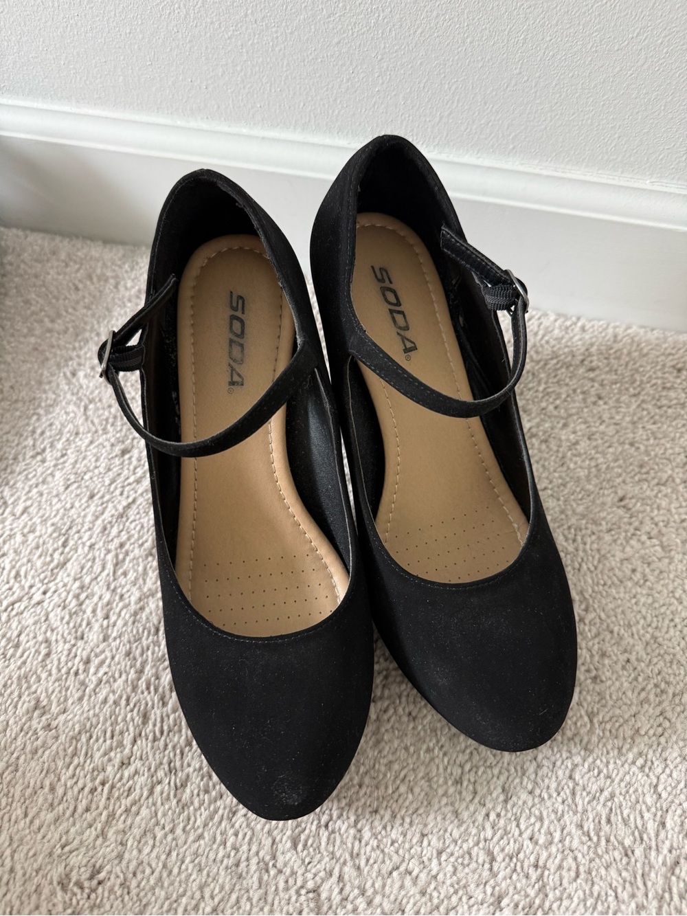 Soda Black Mary Jane Pumps with Ankle Strap